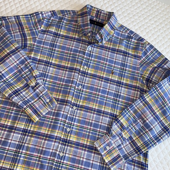 Ralph Lauren Plaid Button Up Shirt. 100% Cotton. Size X-Large. Blue Yellow Red - Picture 4 of 11